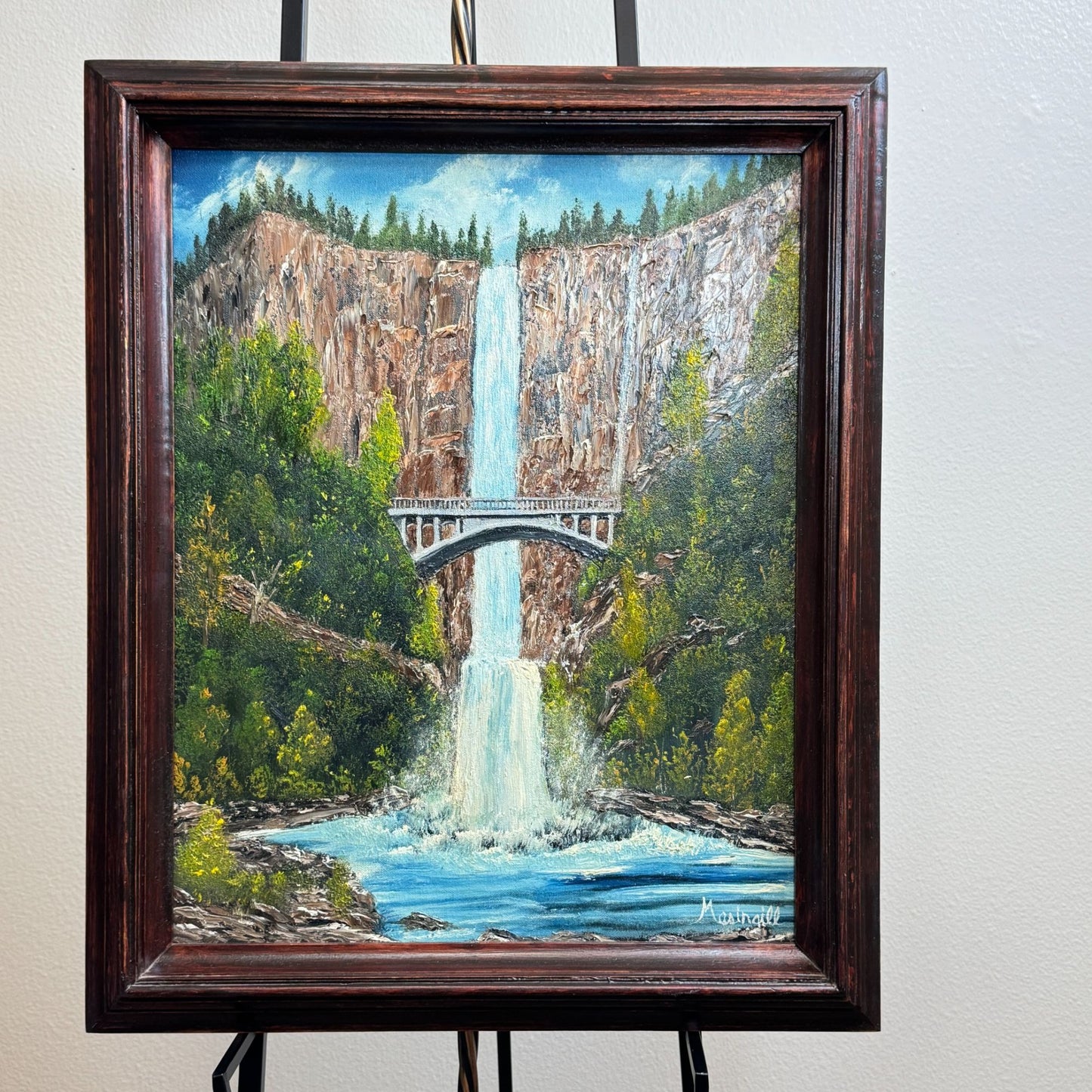 Vintage Multnomah Falls Painting 3D Acrylic Art by Masingill Original 19" x 23"