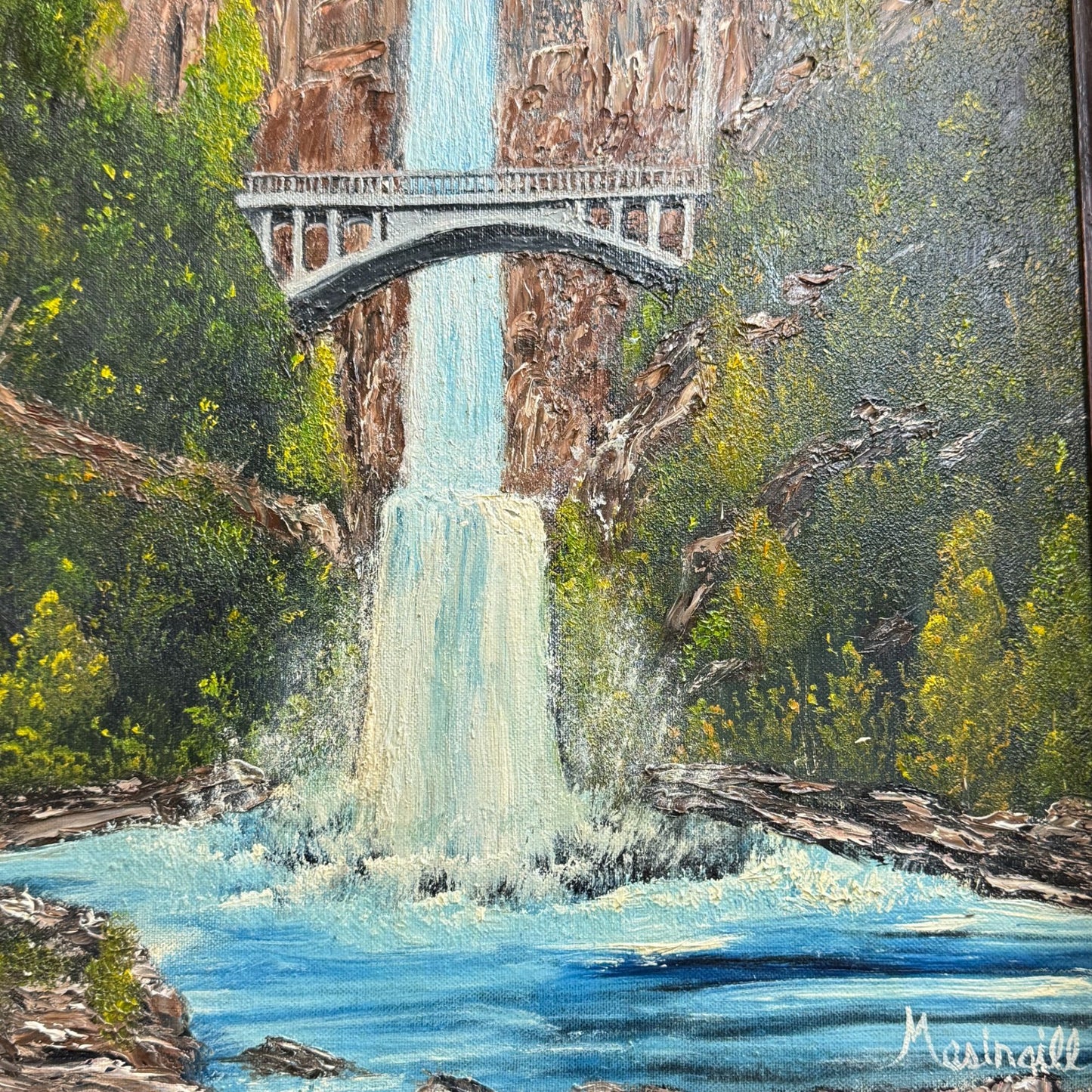 Vintage Multnomah Falls Painting 3D Acrylic Art by Masingill Original 19" x 23"