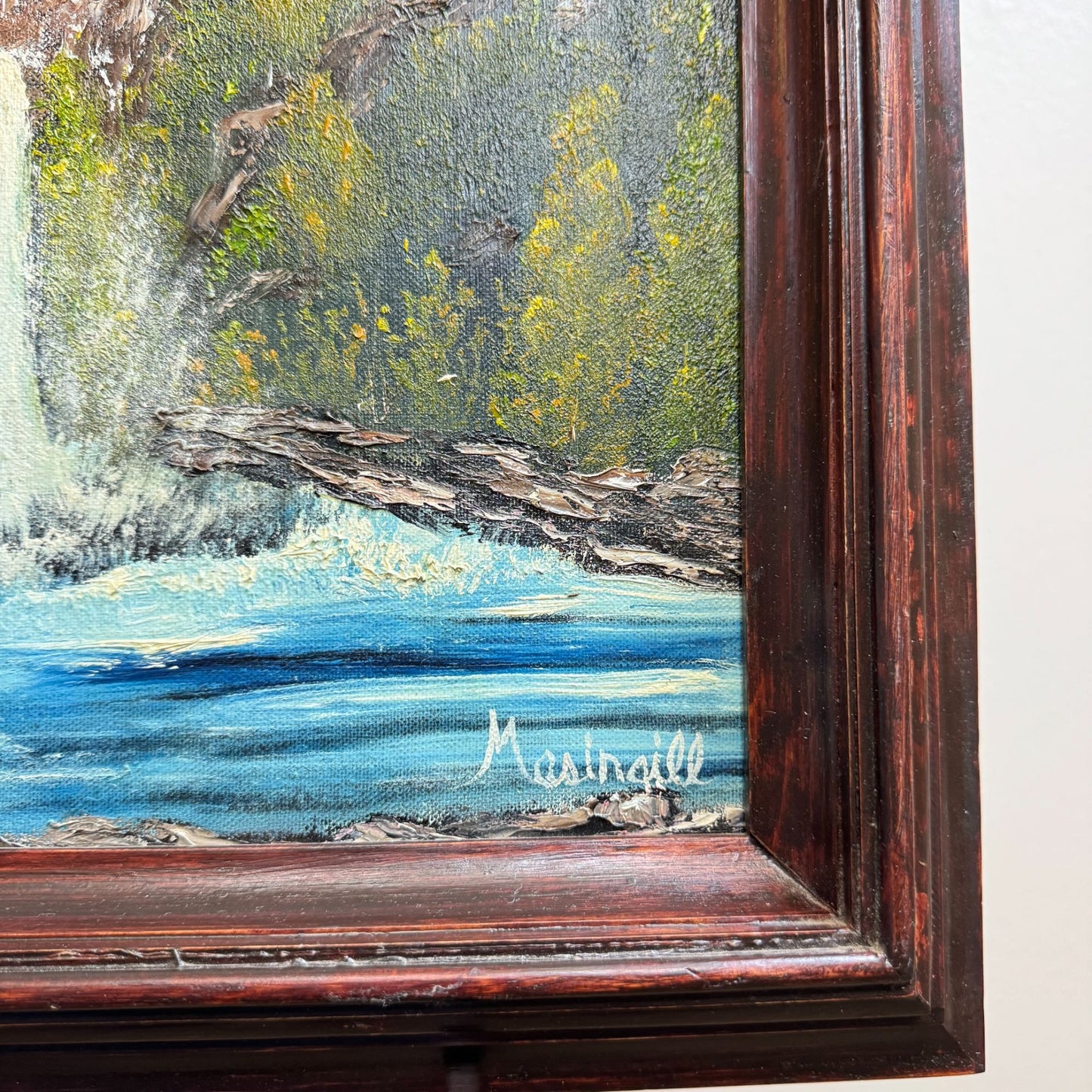 Vintage Multnomah Falls Painting 3D Acrylic Art by Masingill Original 19" x 23"