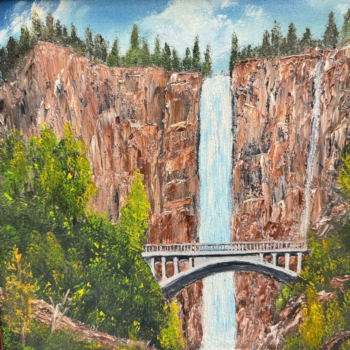 Vintage Multnomah Falls Painting 3D Acrylic Art by Masingill Original 19" x 23"