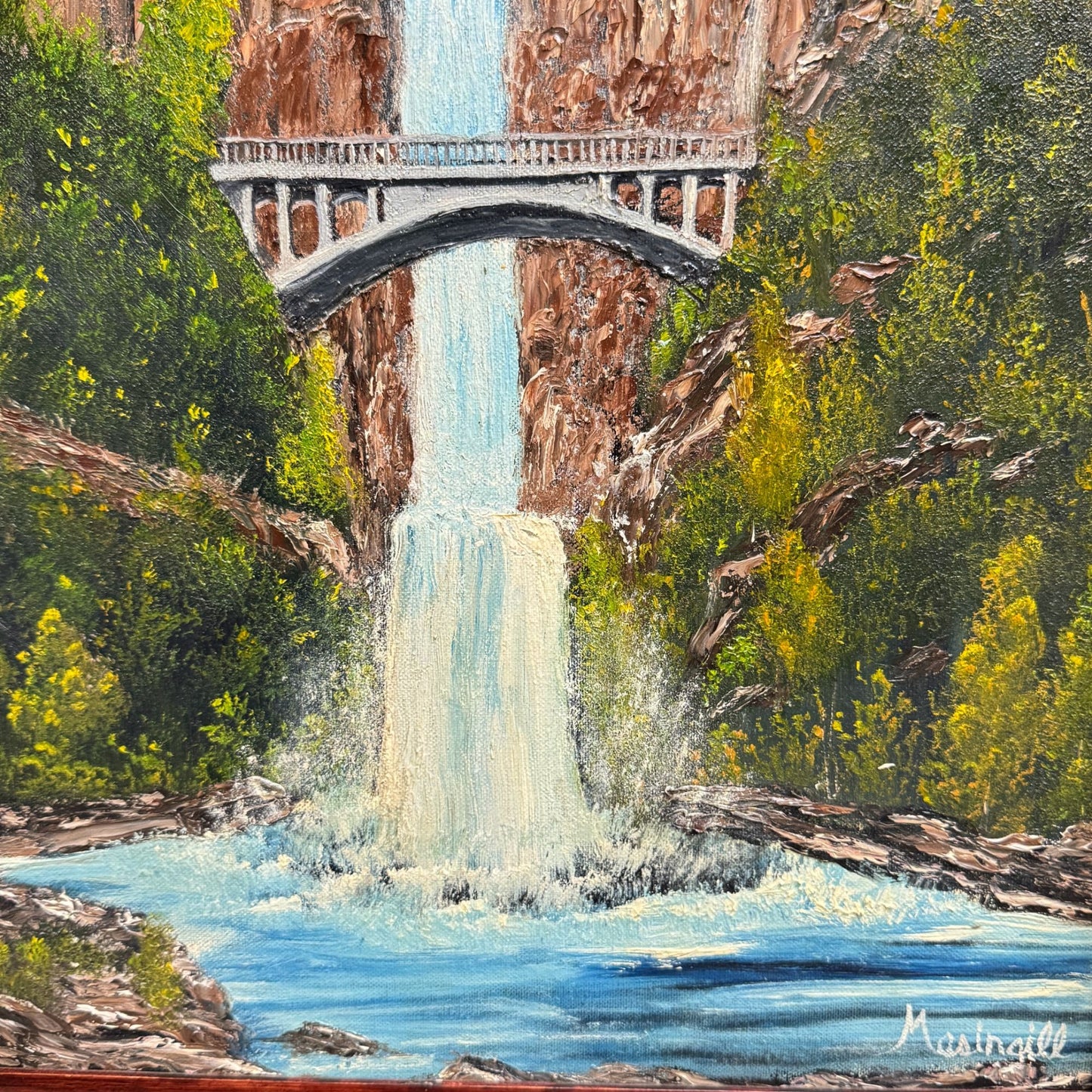 Vintage Multnomah Falls Painting 3D Acrylic Art by Masingill Original 19" x 23"