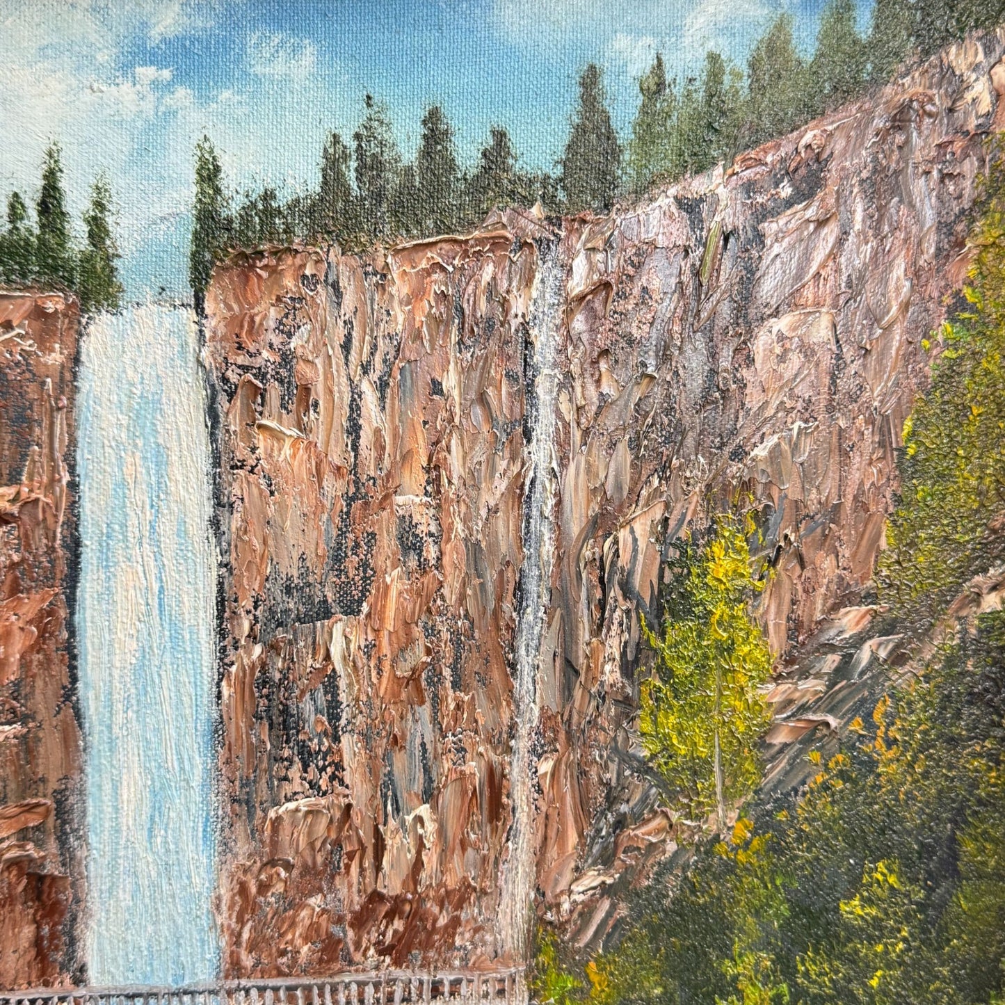 Vintage Multnomah Falls Painting 3D Acrylic Art by Masingill Original 19" x 23"