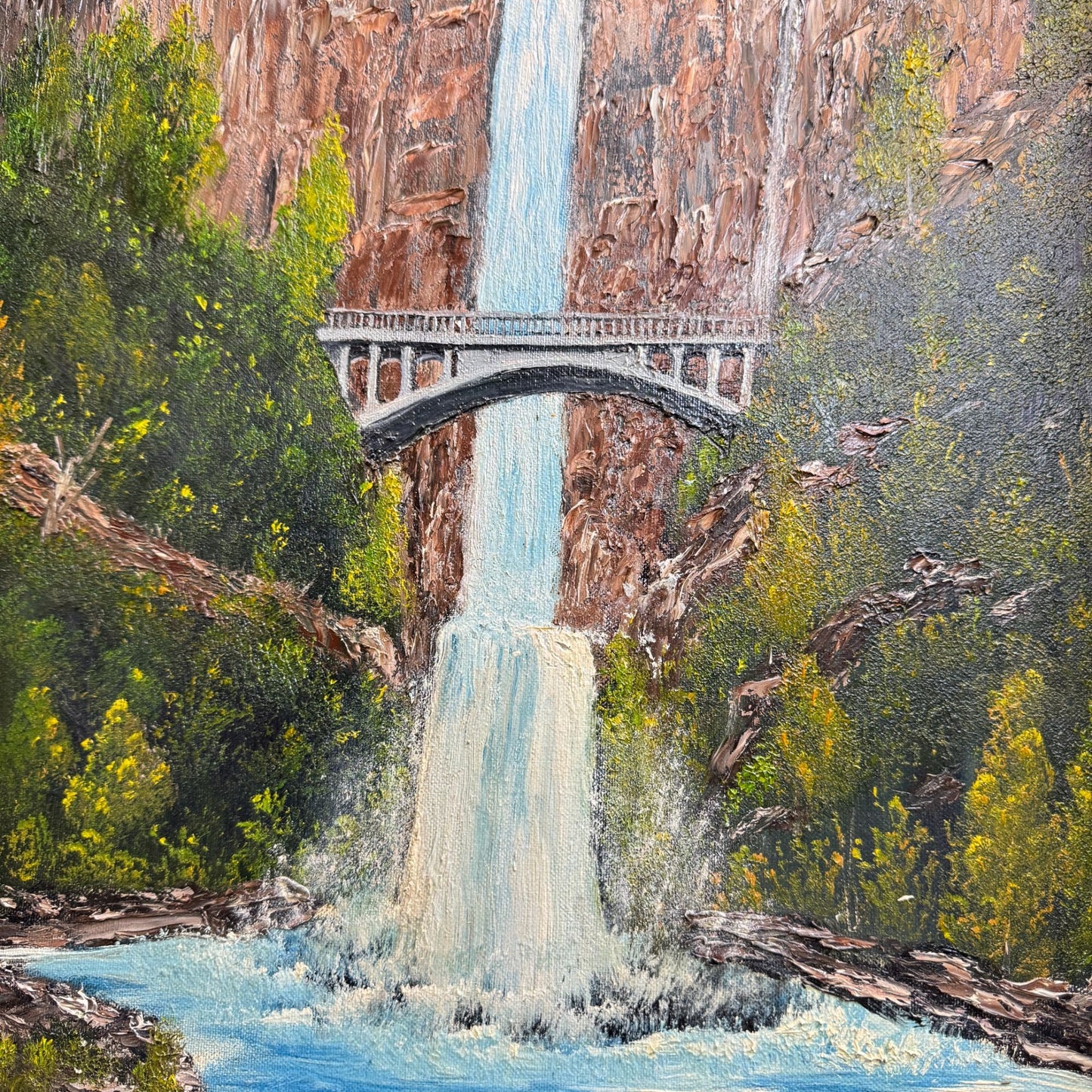 Vintage Multnomah Falls Painting 3D Acrylic Art by Masingill Original 19" x 23"