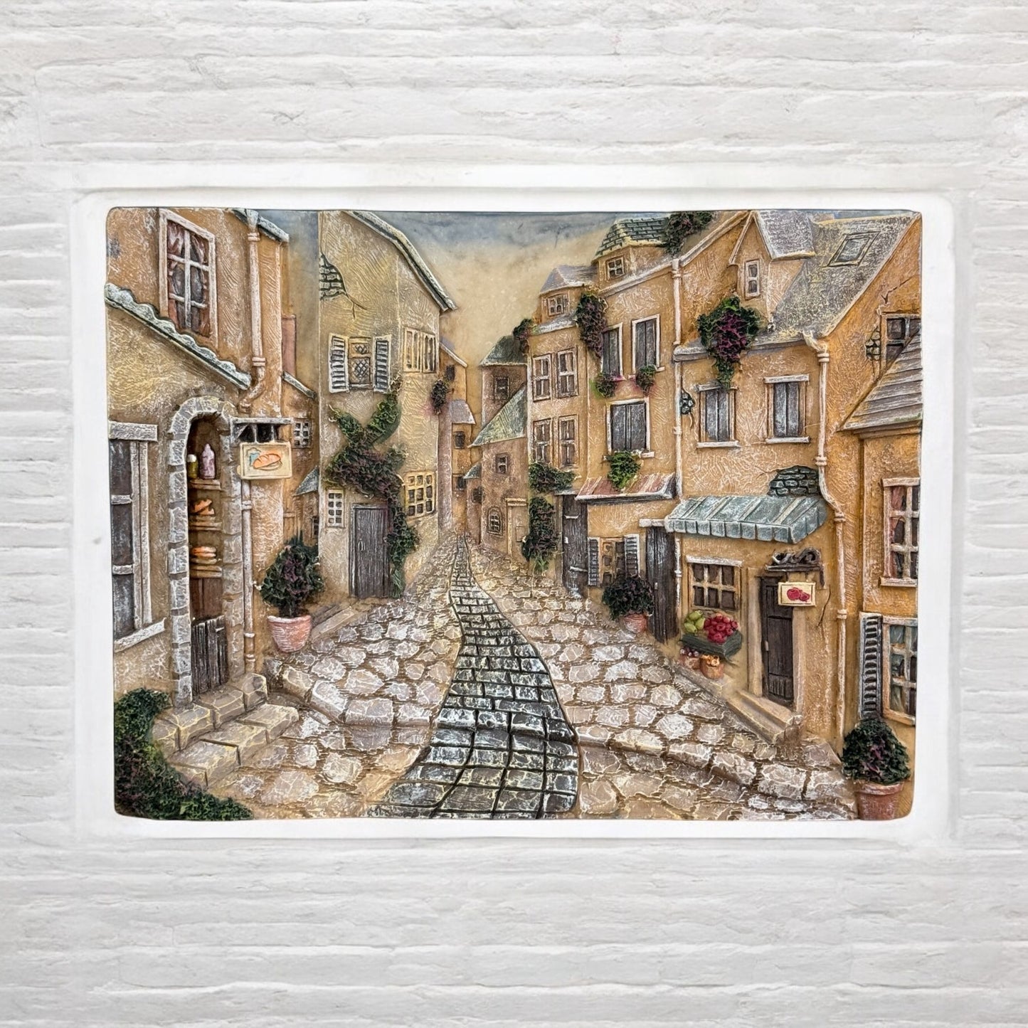 Realistic 3D Resin Wall Hanging, Cobblestone Street Village, 12" x 9.5"