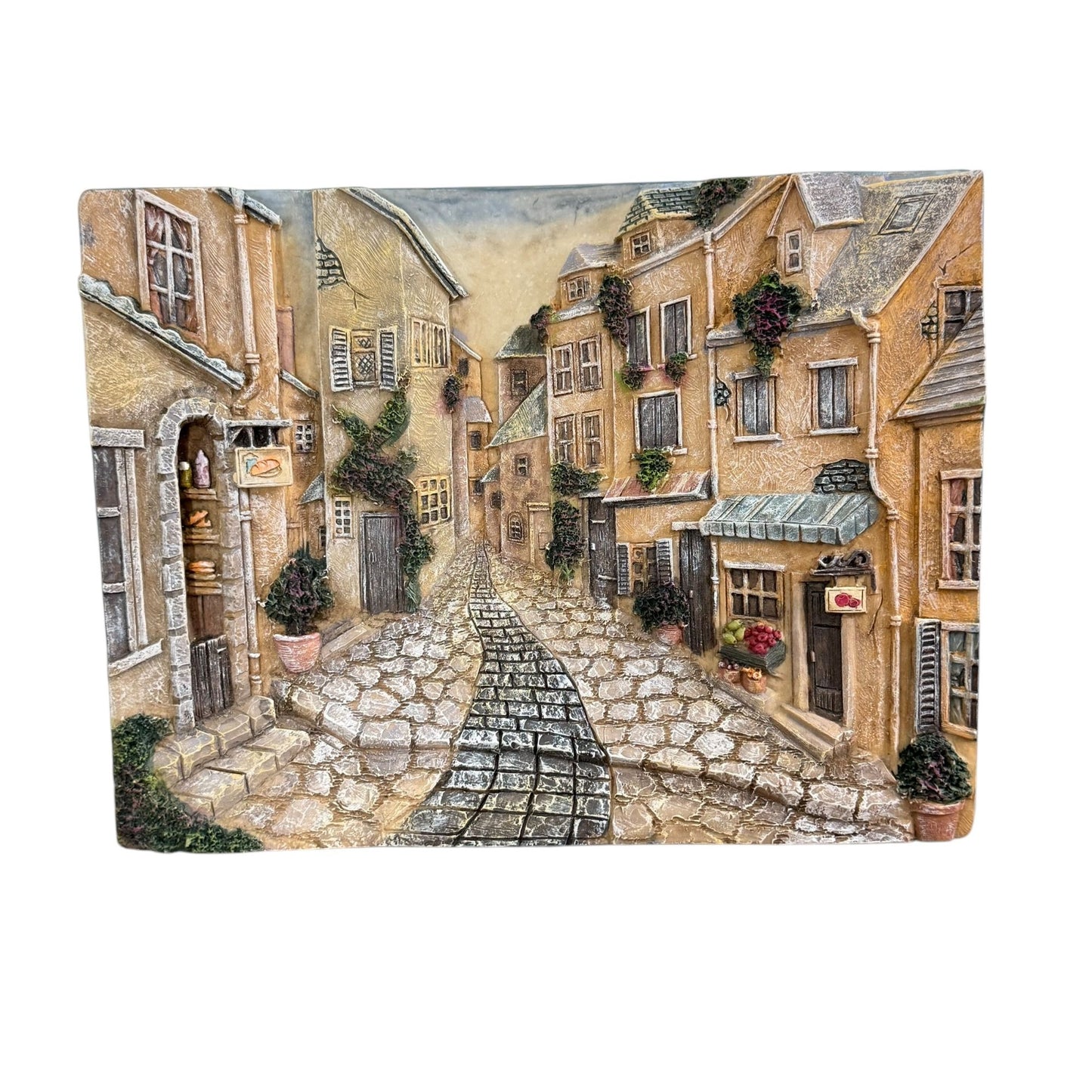 Realistic 3D Resin Wall Hanging, Cobblestone Street Village, 12" x 9.5"