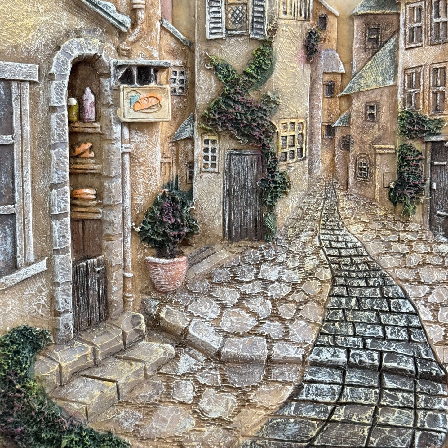 Realistic 3D Resin Wall Hanging, Cobblestone Street Village, 12" x 9.5"