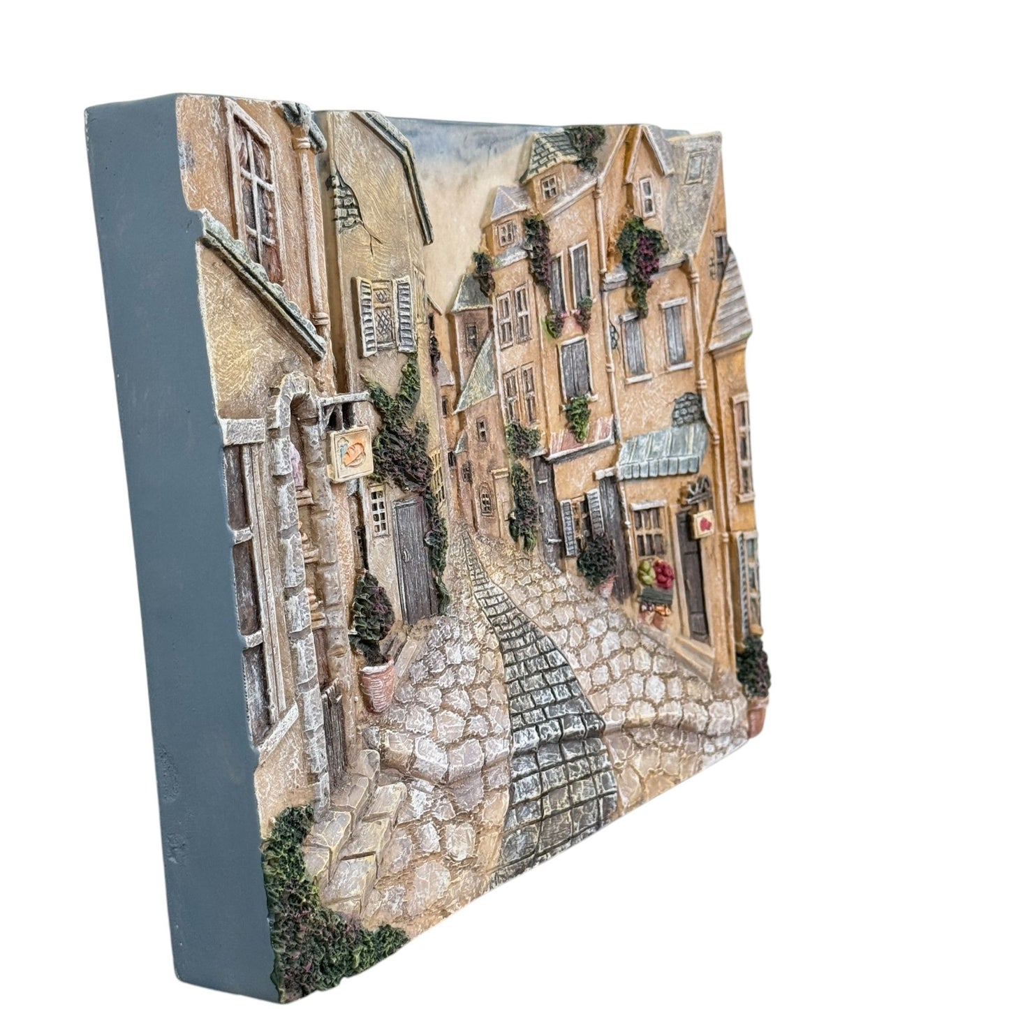 Realistic 3D Resin Wall Hanging, Cobblestone Street Village, 12" x 9.5"