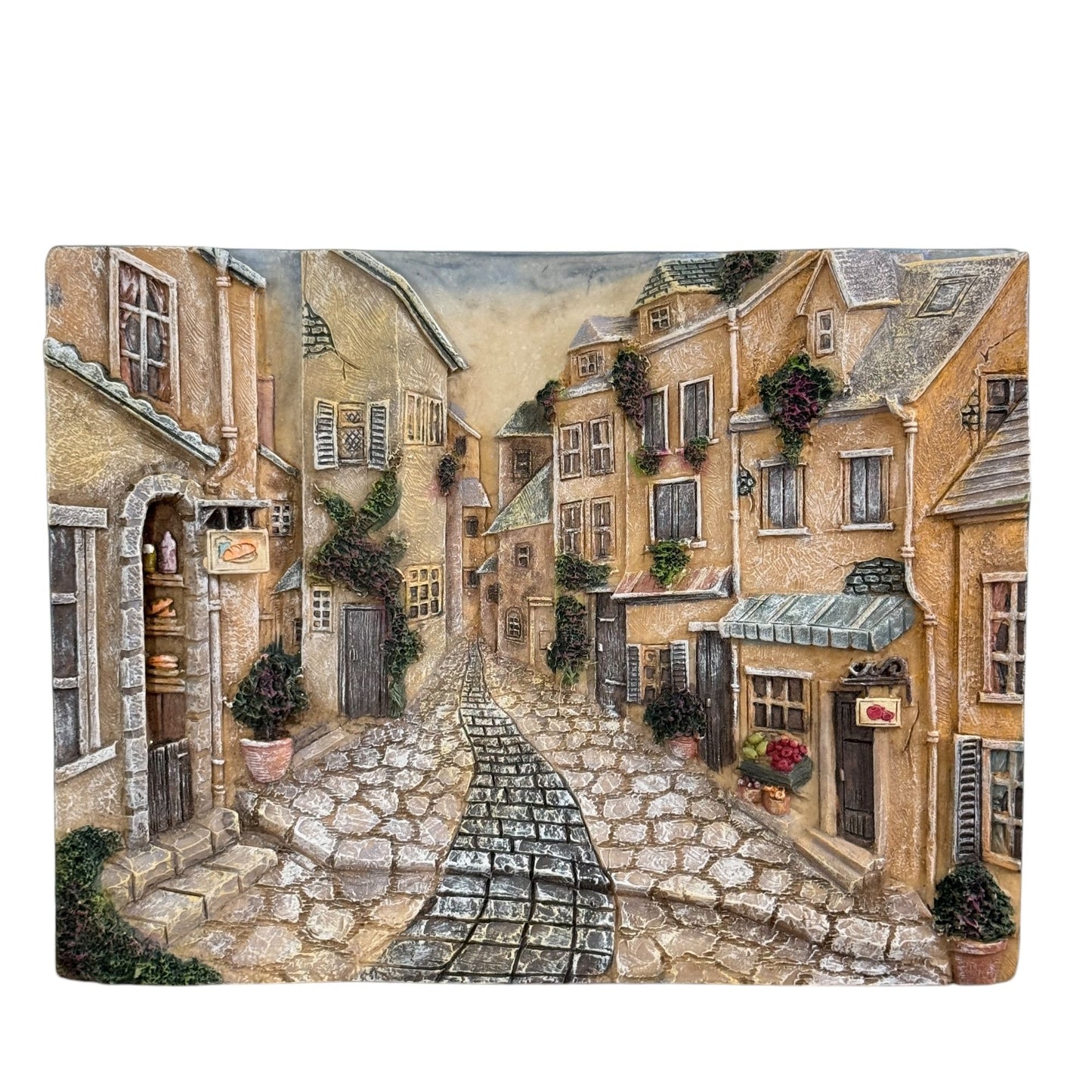 Realistic 3D Resin Wall Hanging, Cobblestone Street Village, 12" x 9.5"