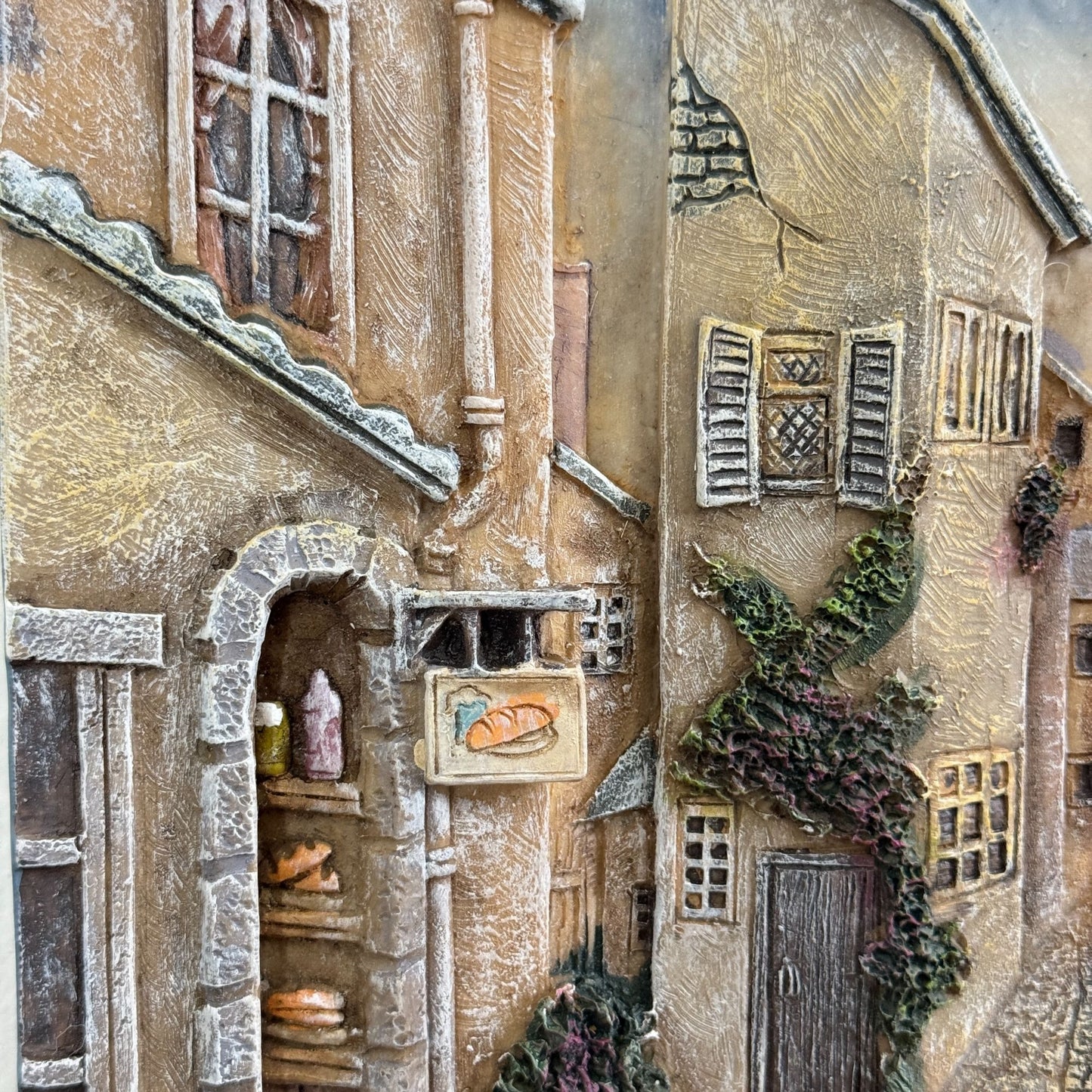 Realistic 3D Resin Wall Hanging, Cobblestone Street Village, 12" x 9.5"