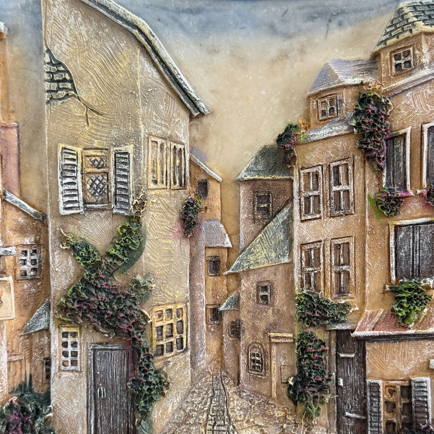 Realistic 3D Resin Wall Hanging, Cobblestone Street Village, 12" x 9.5"