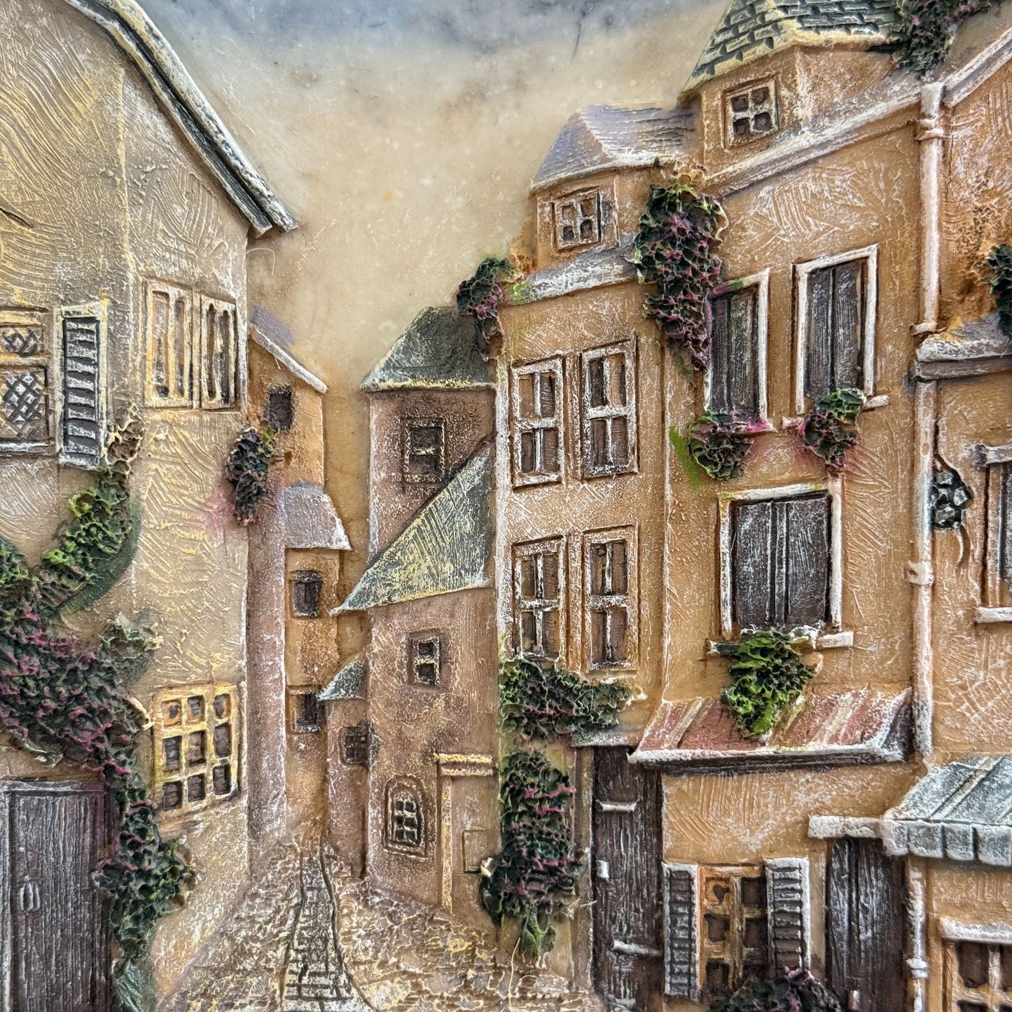 Realistic 3D Resin Wall Hanging, Cobblestone Street Village, 12" x 9.5"