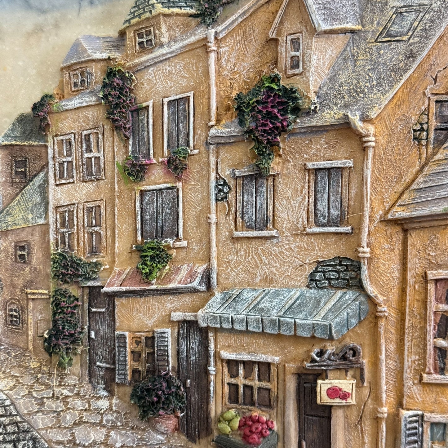 Realistic 3D Resin Wall Hanging, Cobblestone Street Village, 12" x 9.5"