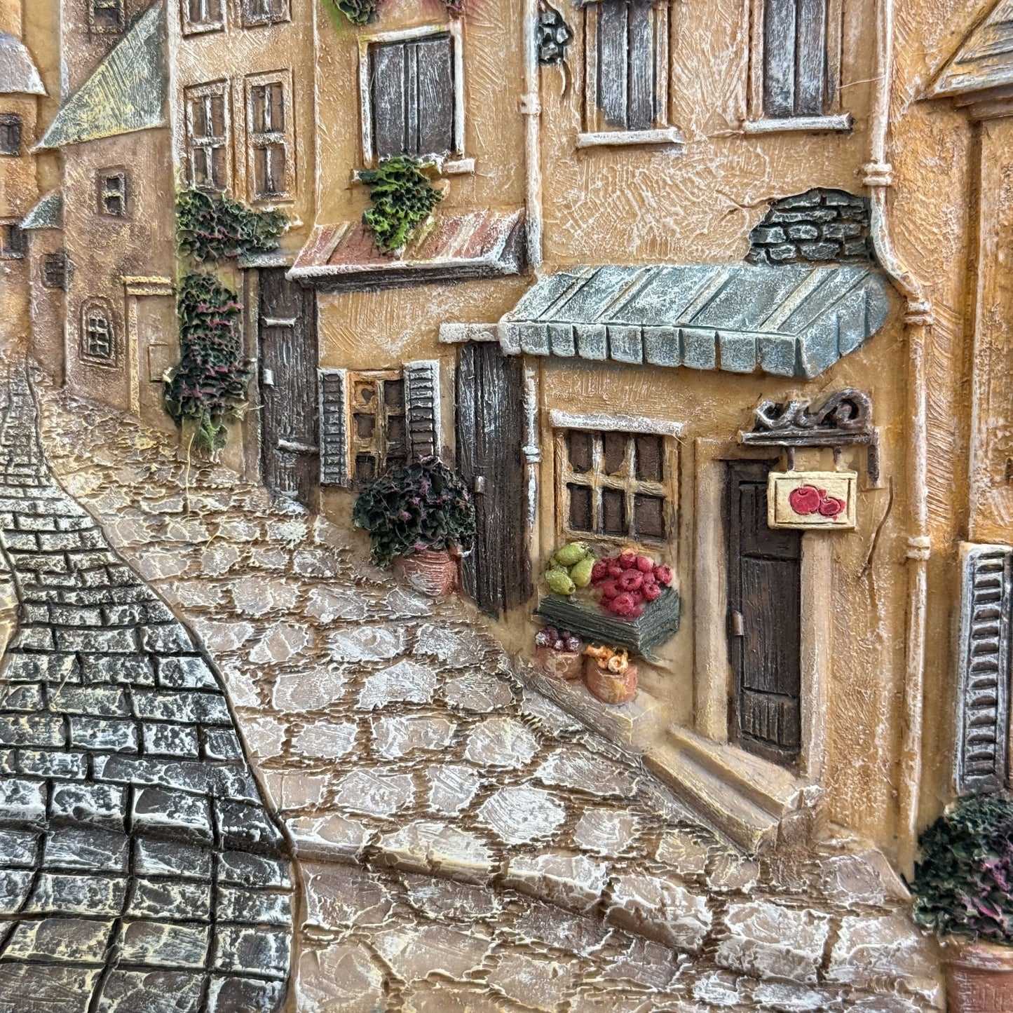 Realistic 3D Resin Wall Hanging, Cobblestone Street Village, 12" x 9.5"