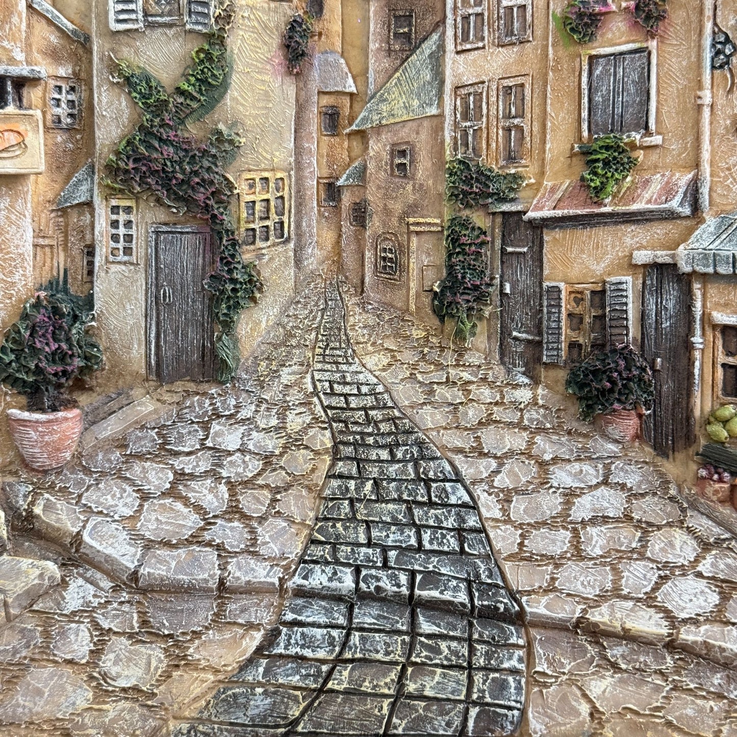 Realistic 3D Resin Wall Hanging, Cobblestone Street Village, 12" x 9.5"