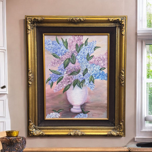 Original Oil Painting on Canvas Hydrangea Bouquet by Catherine Bowers 18" x 22" - Vertical