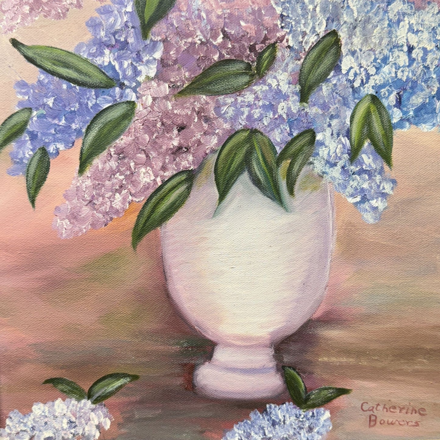 Original Oil Painting on Canvas Hydrangea Bouquet by Catherine Bowers 18" x 22" - Vertical