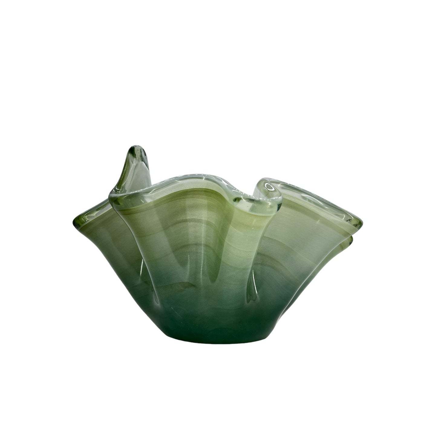 Unique Hand-Blown Glass Bowl, Decorative Emerald Green 6" Tall