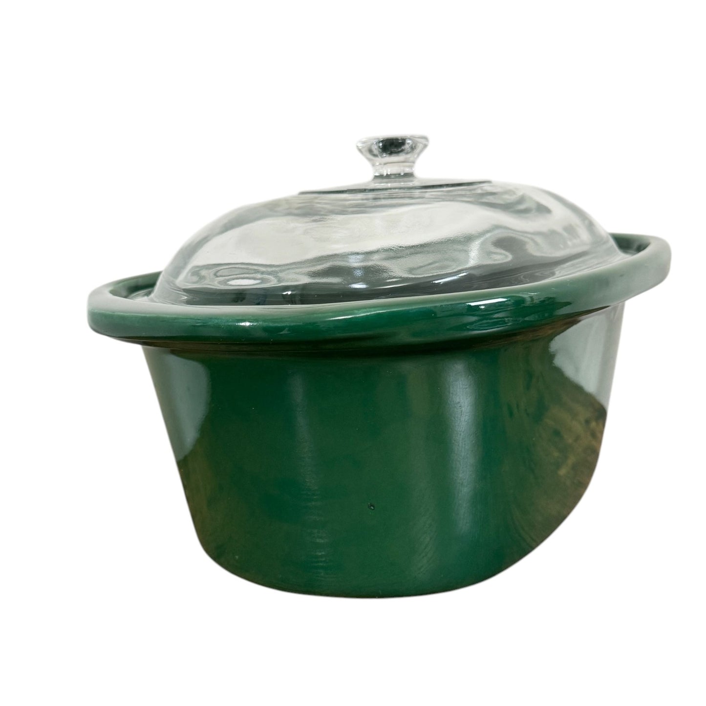 Vintage 1998 Ivy Green Oval Crock Pot Ceramic Insert with Glass Lid Heavy