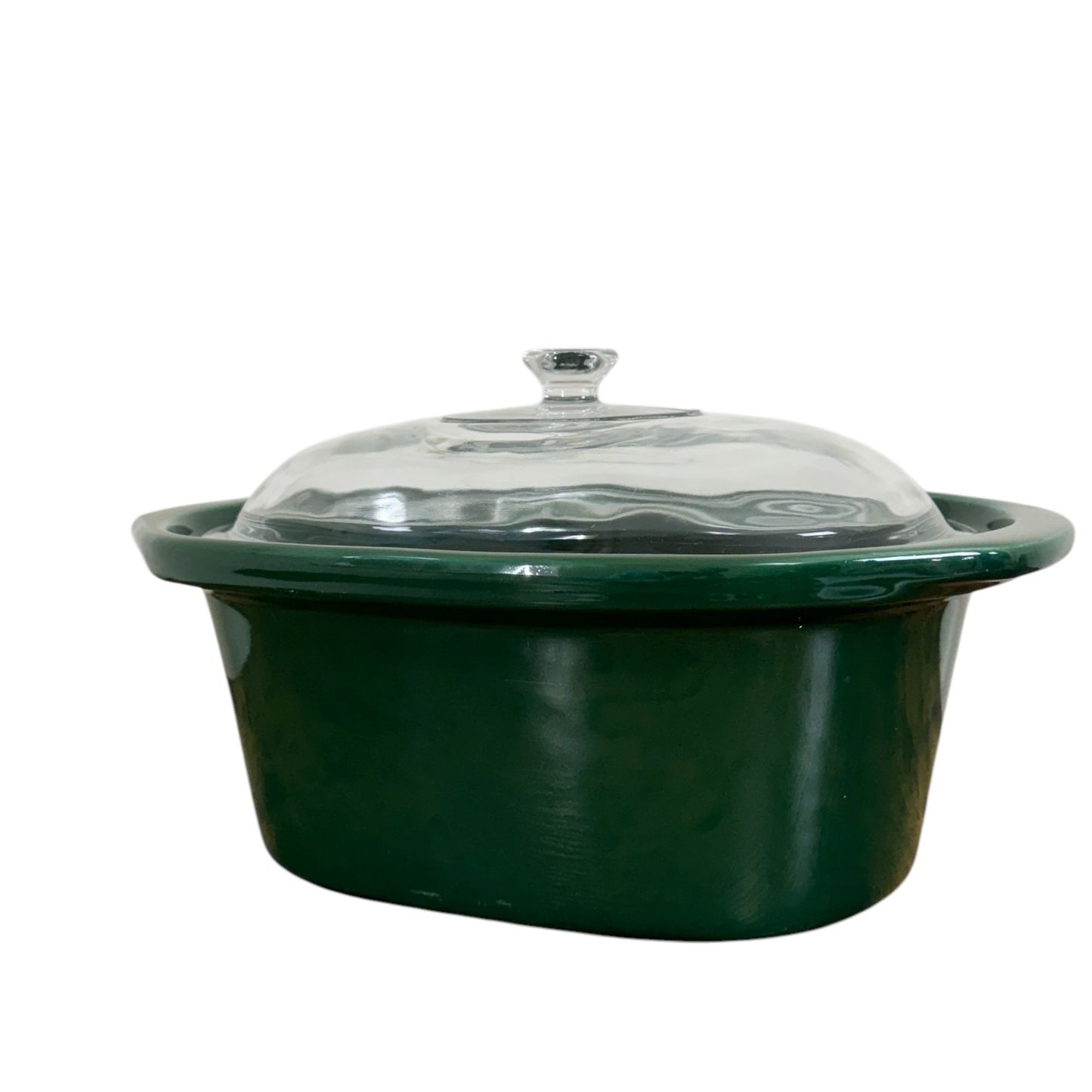 Vintage 1998 Ivy Green Oval Crock Pot Ceramic Insert with Glass Lid Heavy