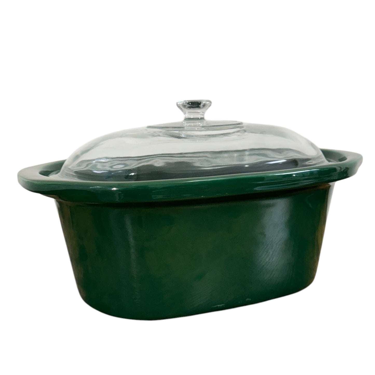 Vintage 1998 Ivy Green Oval Crock Pot Ceramic Insert with Glass Lid Heavy