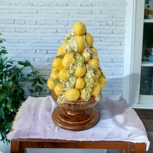 Vintage Italian Porcelain Ceramic Sculptural Lemon Topiary Basket 16" Height