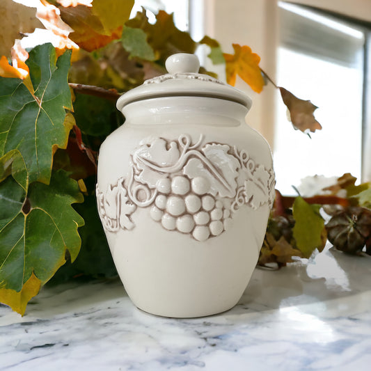 2002 Seattle Inspirado Stonelite Cookie Jar, White Embossed Grapes