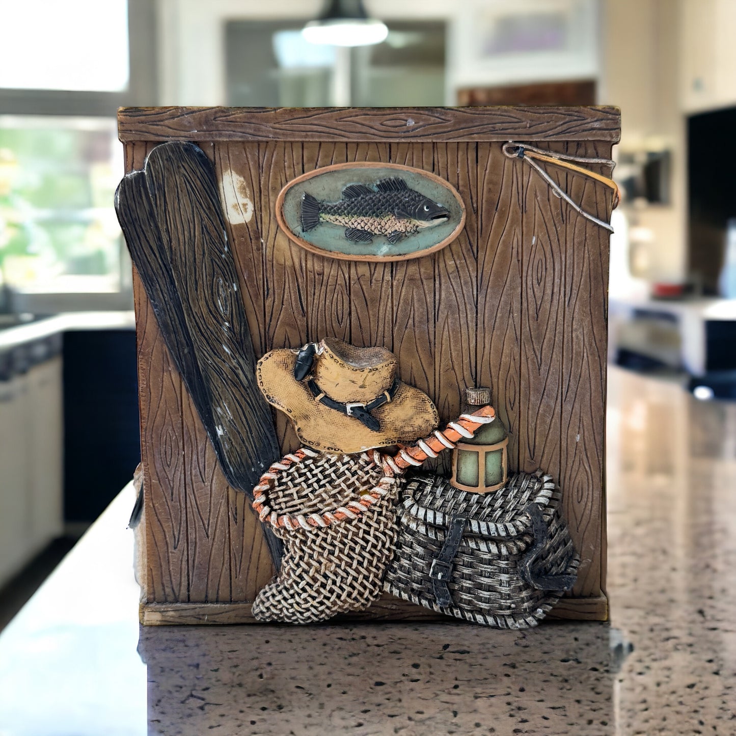 2002 Vintage Rather Be Fishing Tissue Box Holder 6" Tall