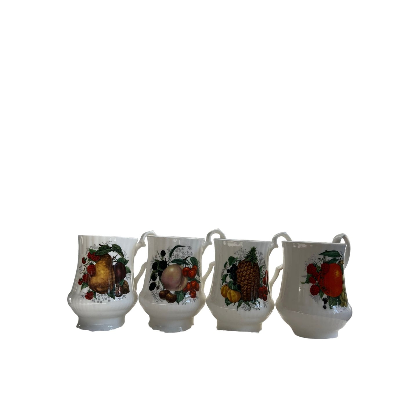 Royal Windsor England Coffee Mug Fruit Pattern Ceramic Set of 4