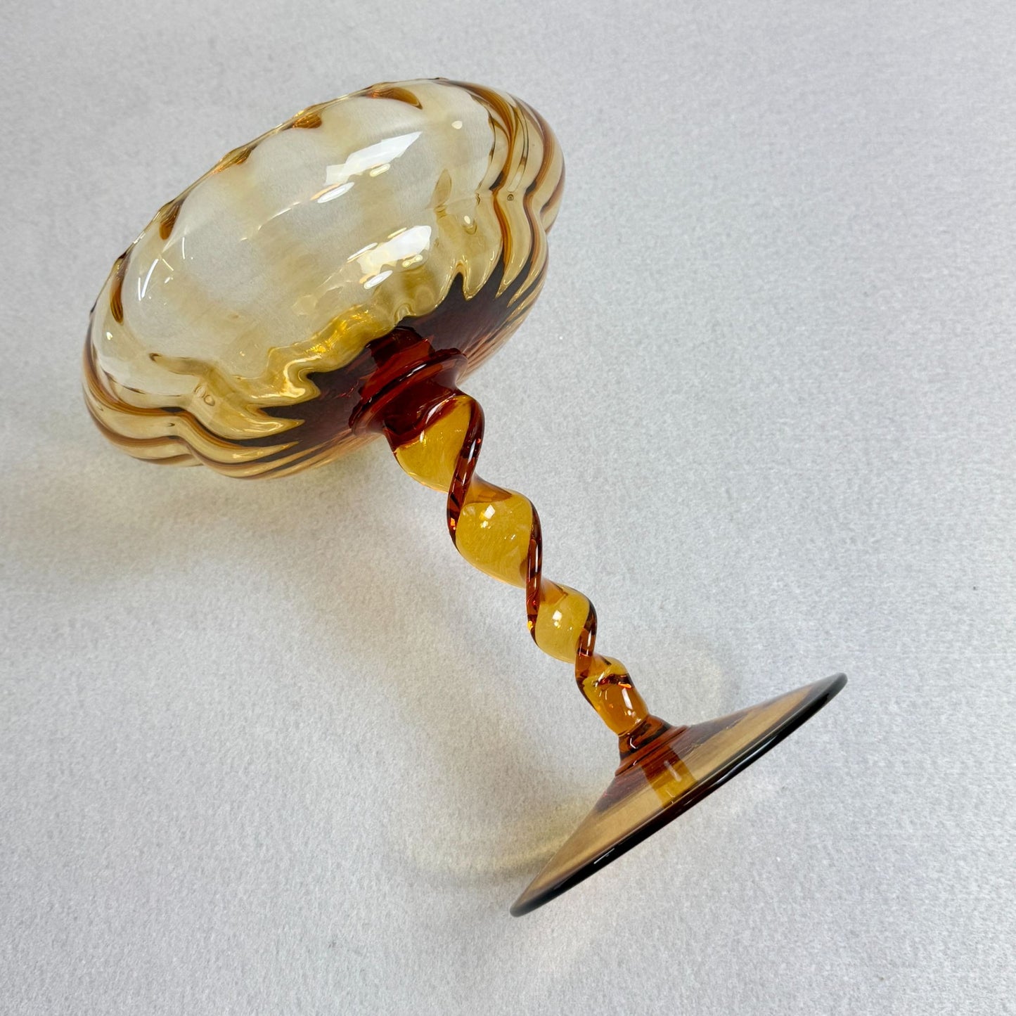 Vintage Amber Trinket Art Glass Footed Dish - Twisted Stem 8.2' Tall