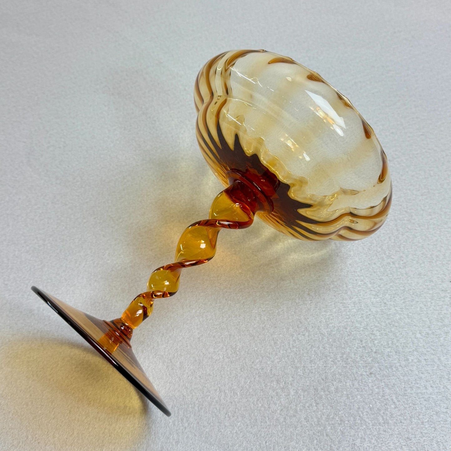 Vintage Amber Trinket Art Glass Footed Dish - Twisted Stem 8.2' Tall