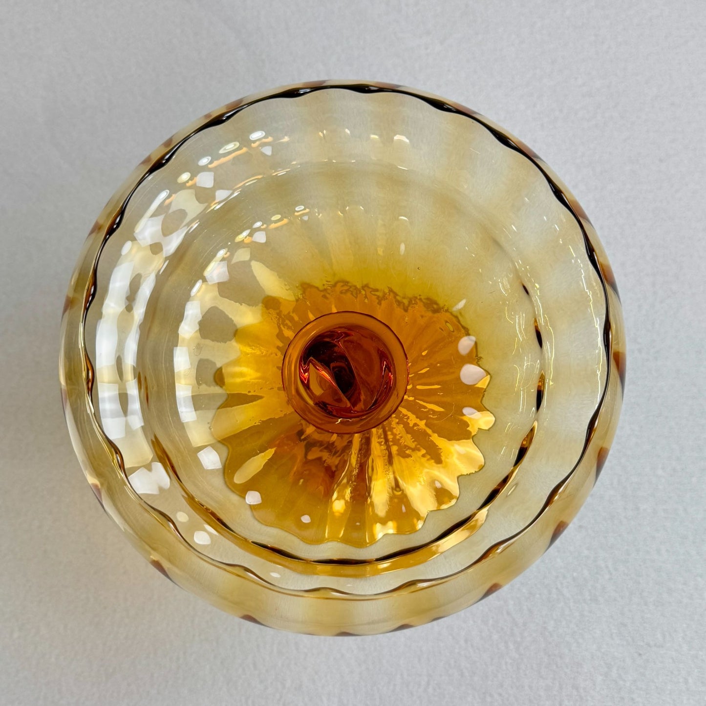 Vintage Amber Trinket Art Glass Footed Dish - Twisted Stem 8.2' Tall