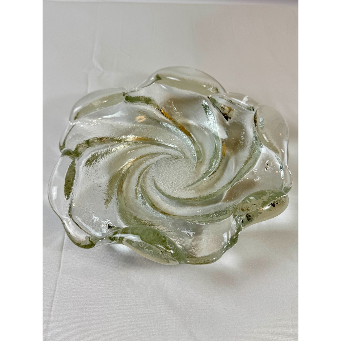 Vintage Fenton Havy Glass Clear Thick Swirl Ashtray 9" Width