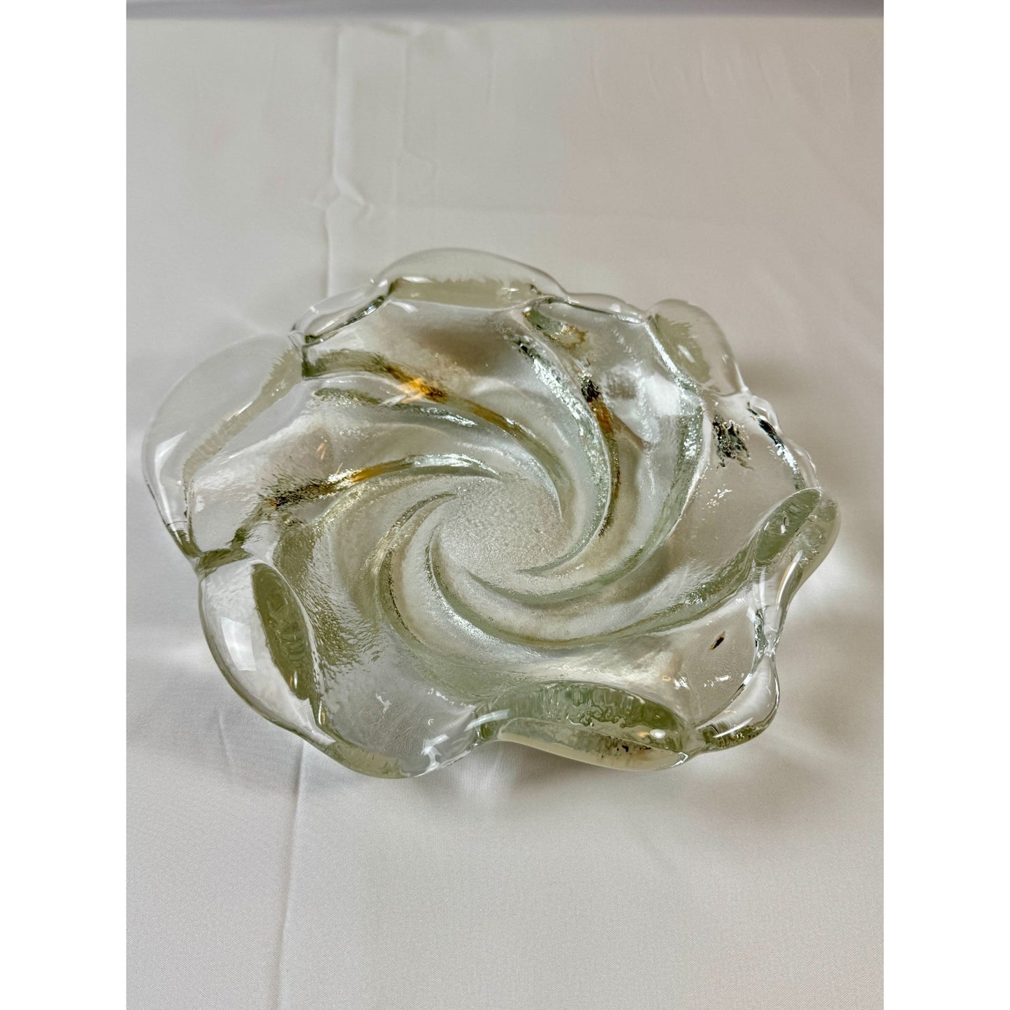 Vintage Fenton Havy Glass Clear Thick Swirl Ashtray 9" Width