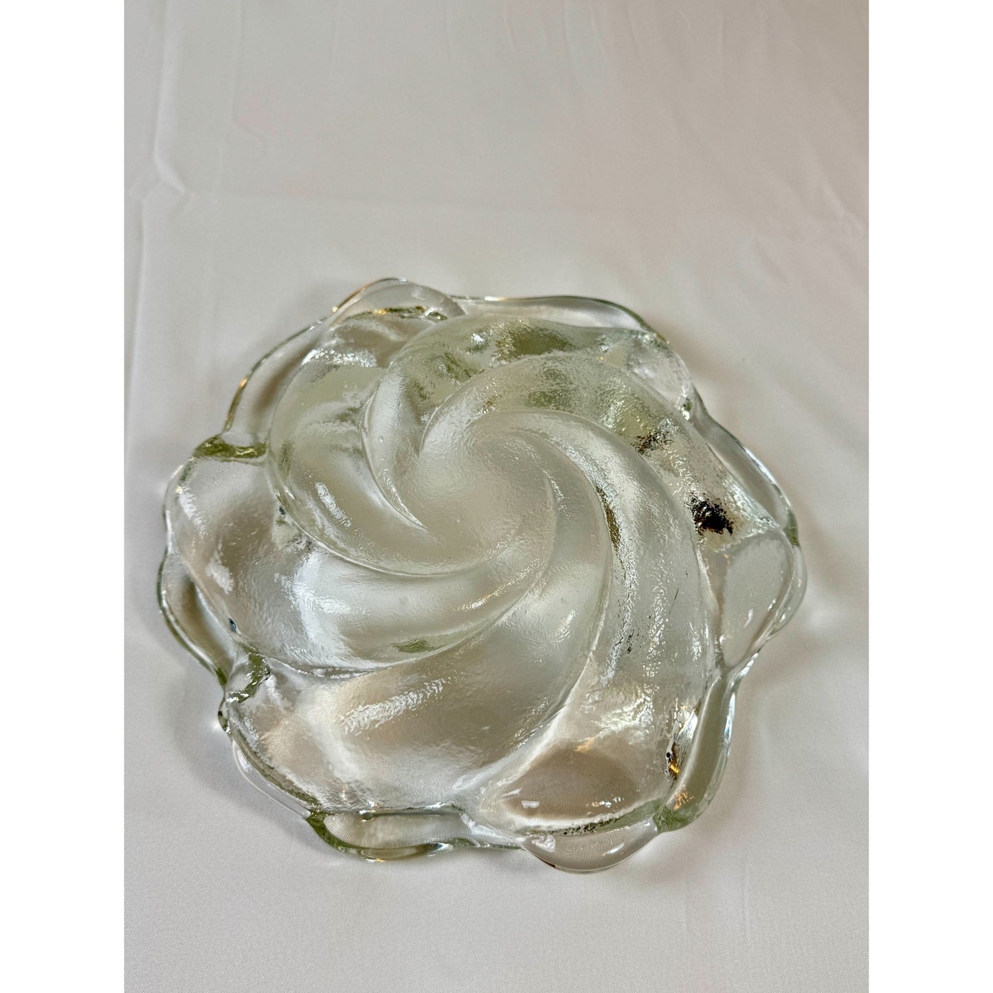 Vintage Fenton Havy Glass Clear Thick Swirl Ashtray 9" Width