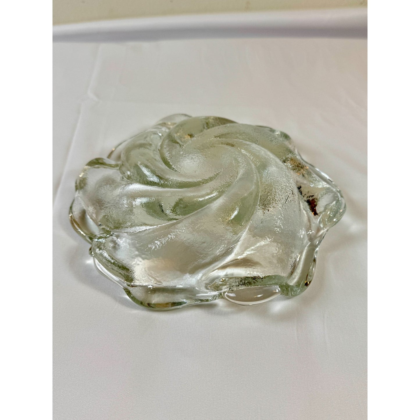 Vintage Fenton Havy Glass Clear Thick Swirl Ashtray 9" Width