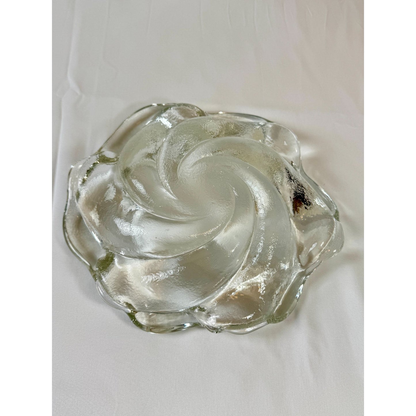 Vintage Fenton Havy Glass Clear Thick Swirl Ashtray 9" Width